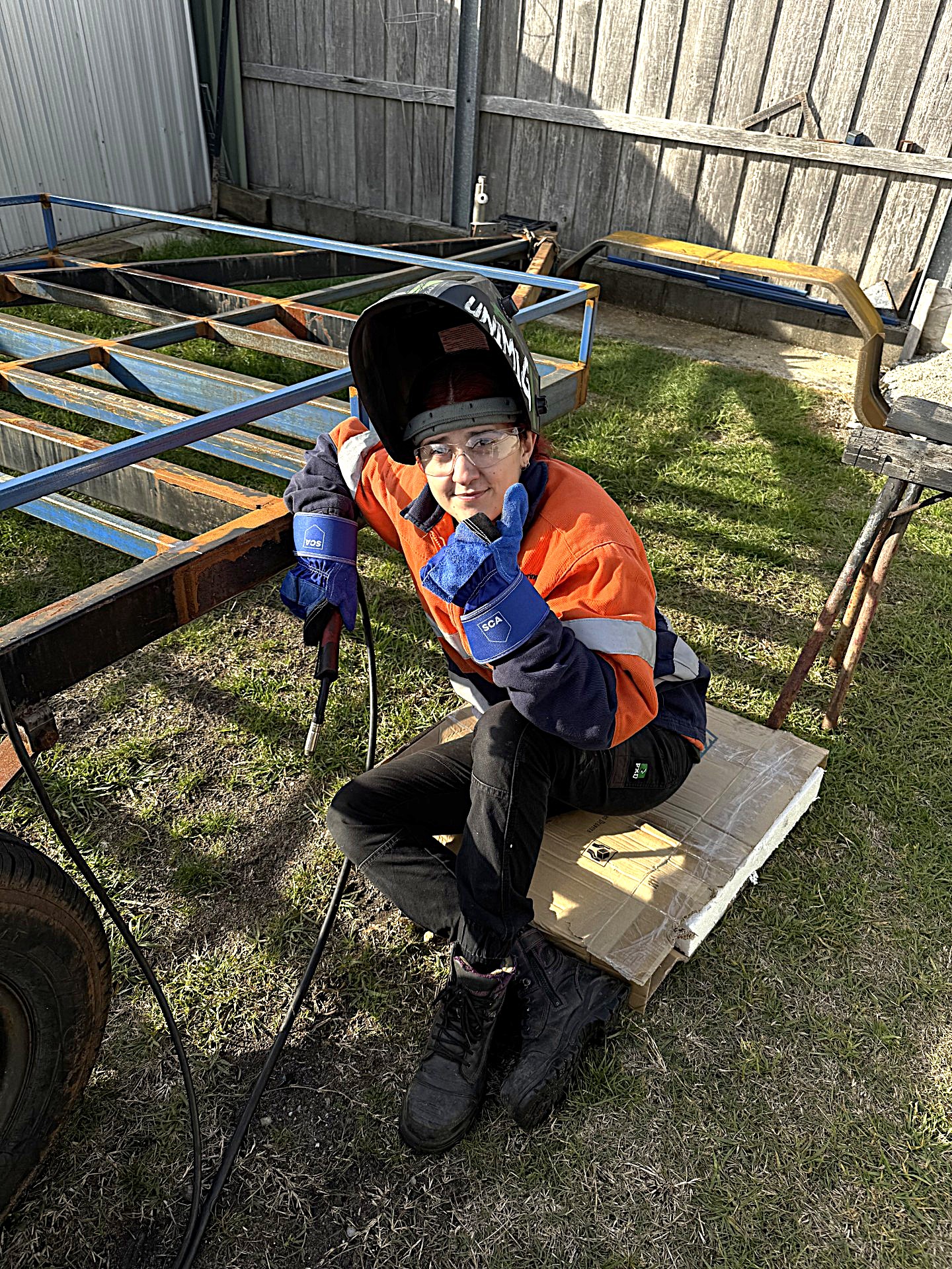 Tegan Hardy works as a welder on the north-west coast.