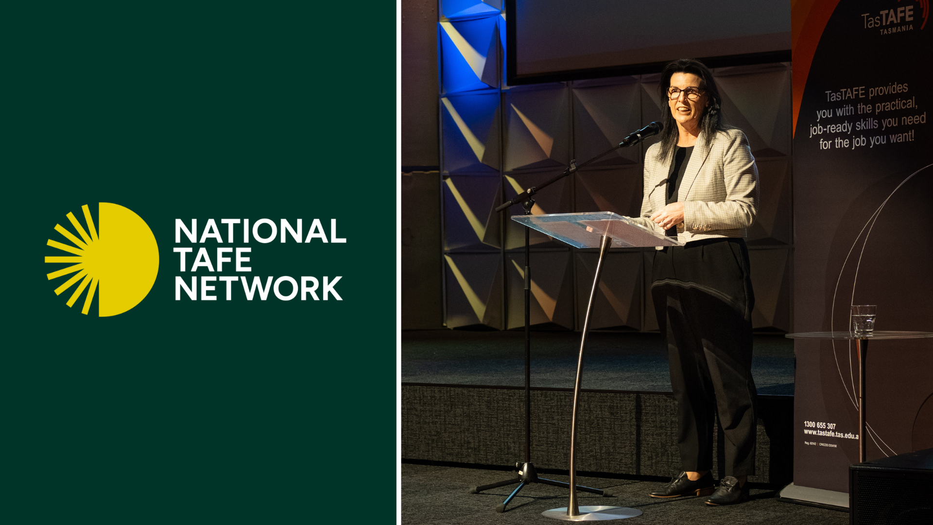 Lyndene Bowen, TasTAFE Executive Director Quality and Academic Services, speaks at a TasTAFE Graduation Ceremony in Launceston in 2025.