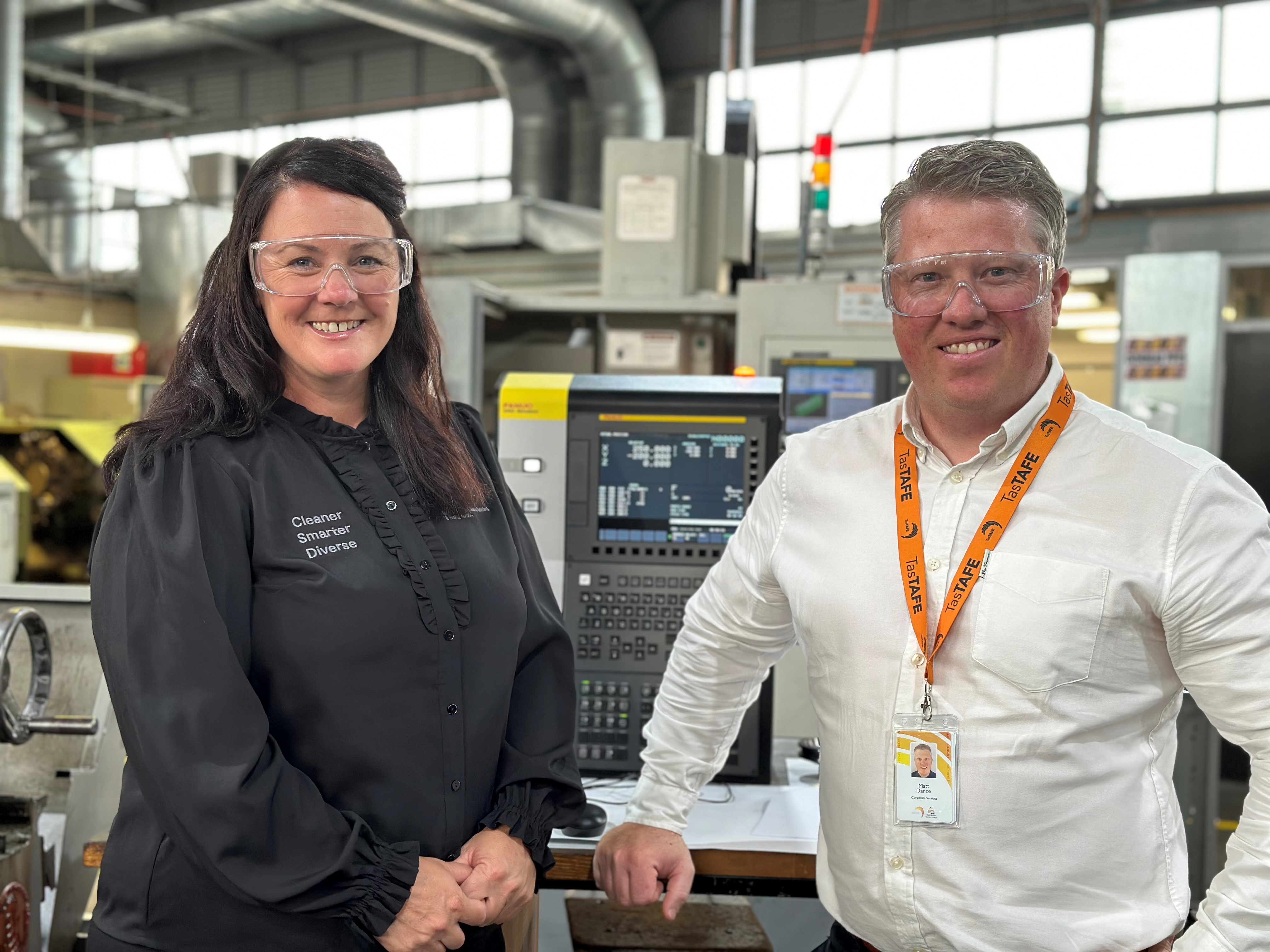 MatT Dance, TasTAFE Senior Manager Industry Engagement, with Vanessa Skipworth, TMEC General Manager.