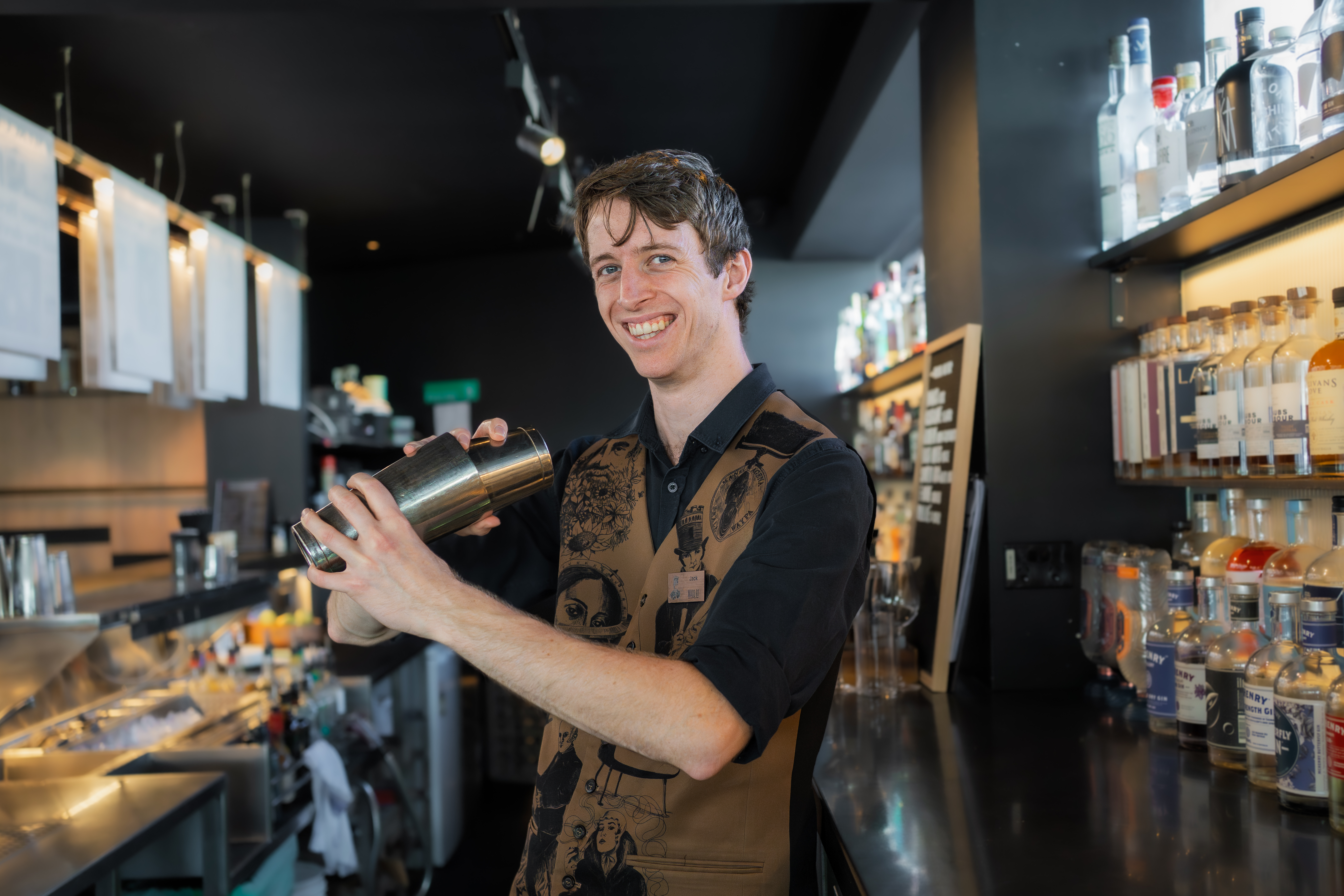 Jack Smith, TasTAFE Certificate II and III in Hospitality graduate, is shaking things up in the Story Bar at MACq01.