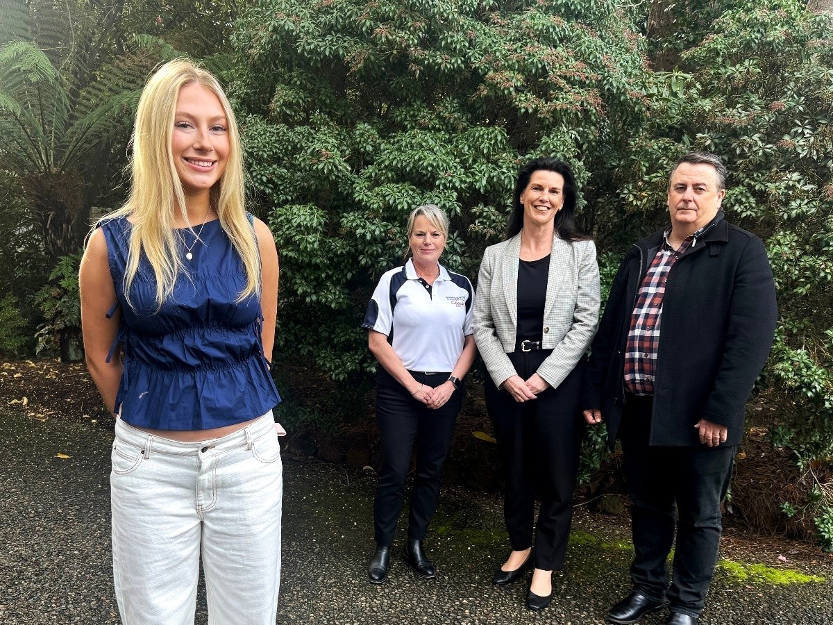 L–R: 2025 Tasmania Police Charity Trust Scholarship recipient Belinda Coghill; Charity Trust member Const. Kelly Hindle; TasTAFE Executive Director, Quality and Academic Services, Lyndene Bowen; and Charity Trust member Det. Sgt. Pete Roberts. Photo: Tasmania Police.