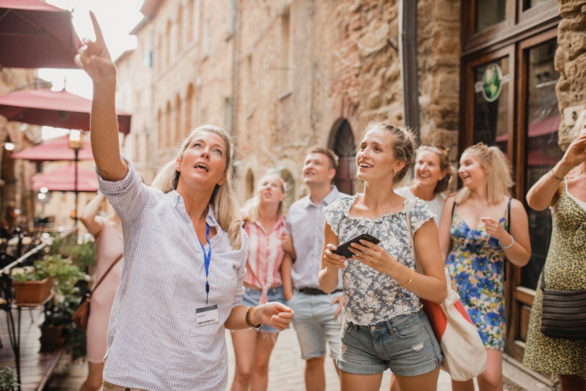 Tour guide with a group of people