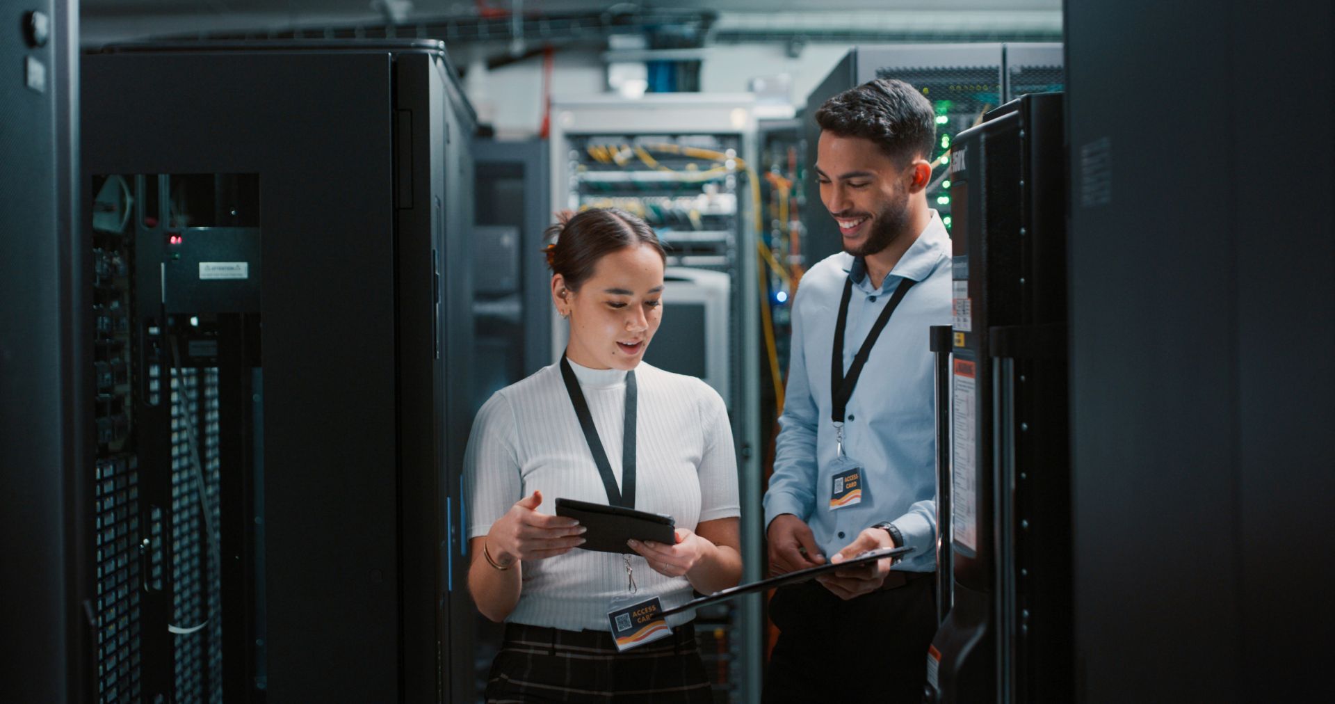 Man and woman in a server room