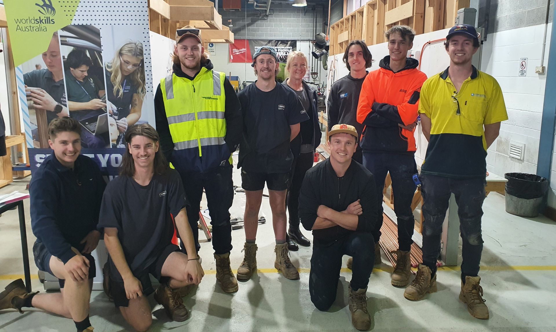 TasTAFE' s Worldskills Australia Participants pose for a photo in the workshop
