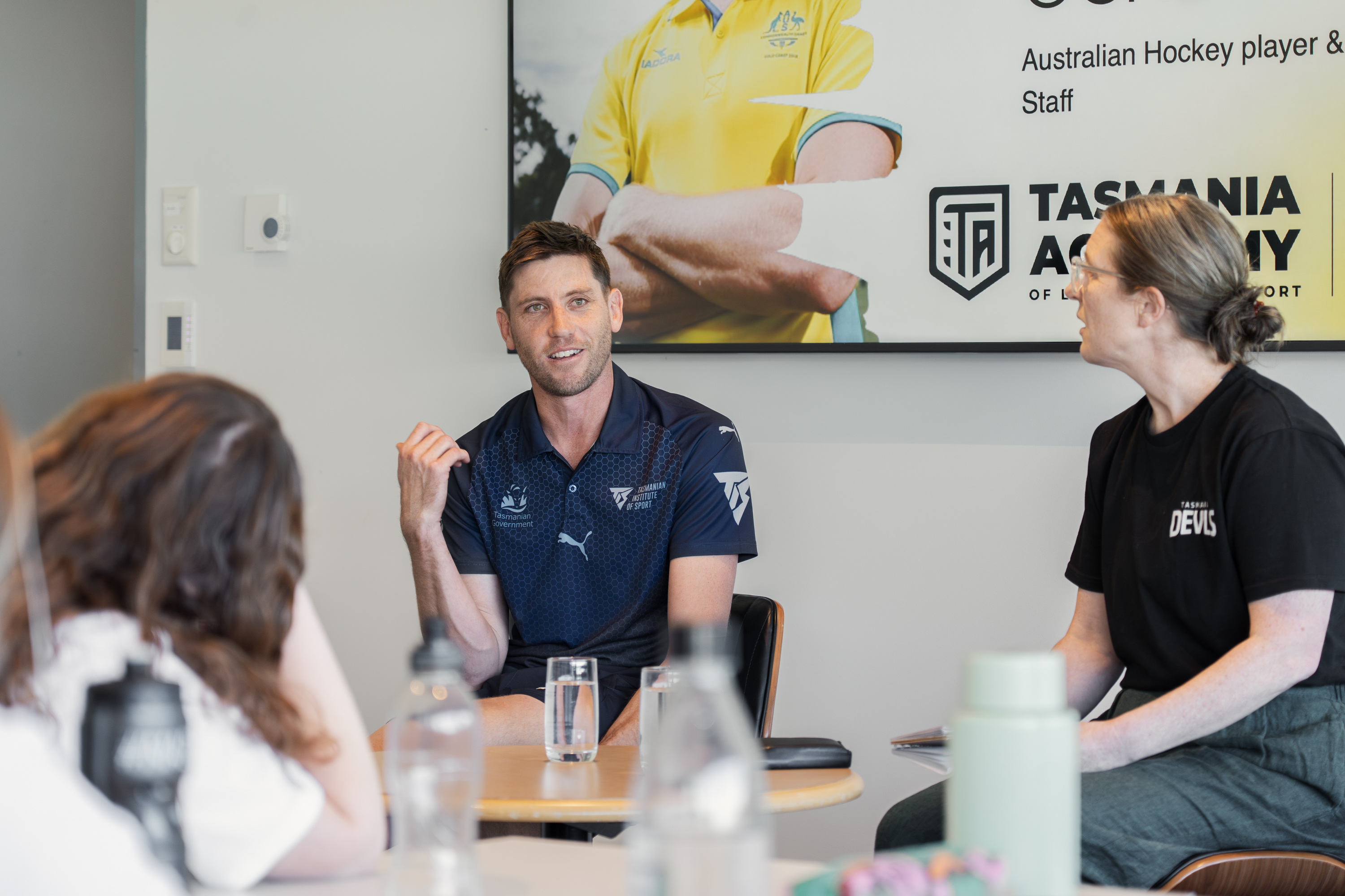 Close up of guest speakers at Tasmanian academy of Leadership and sport