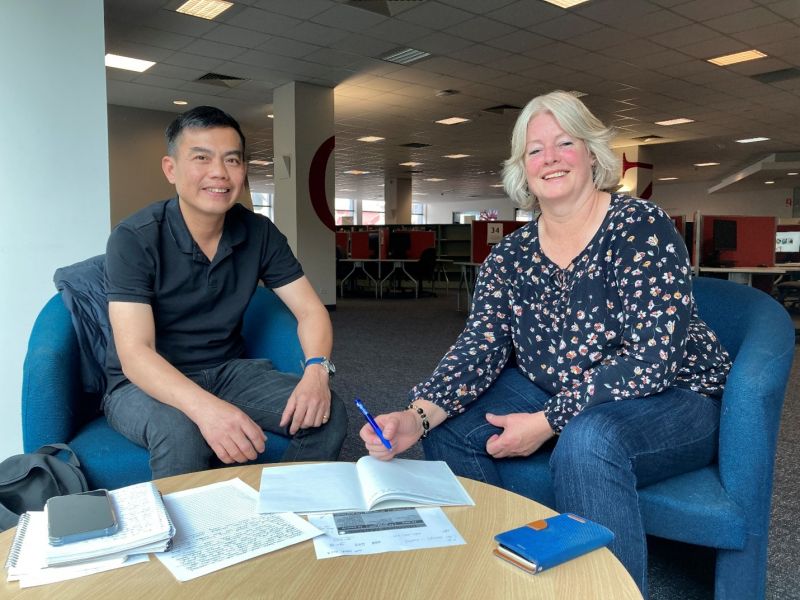 Luu and Michelle pictured in TasTAFE's Hobart Campus