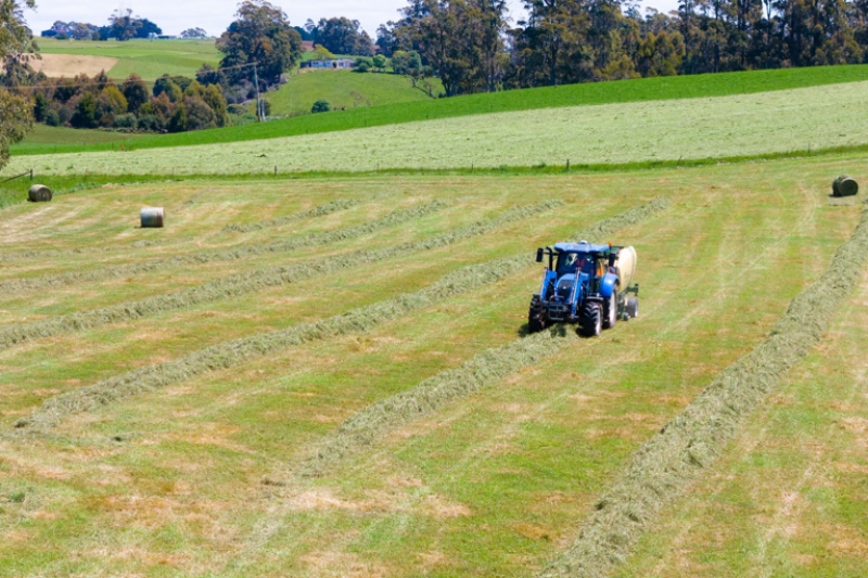 Tractor operating on a farm