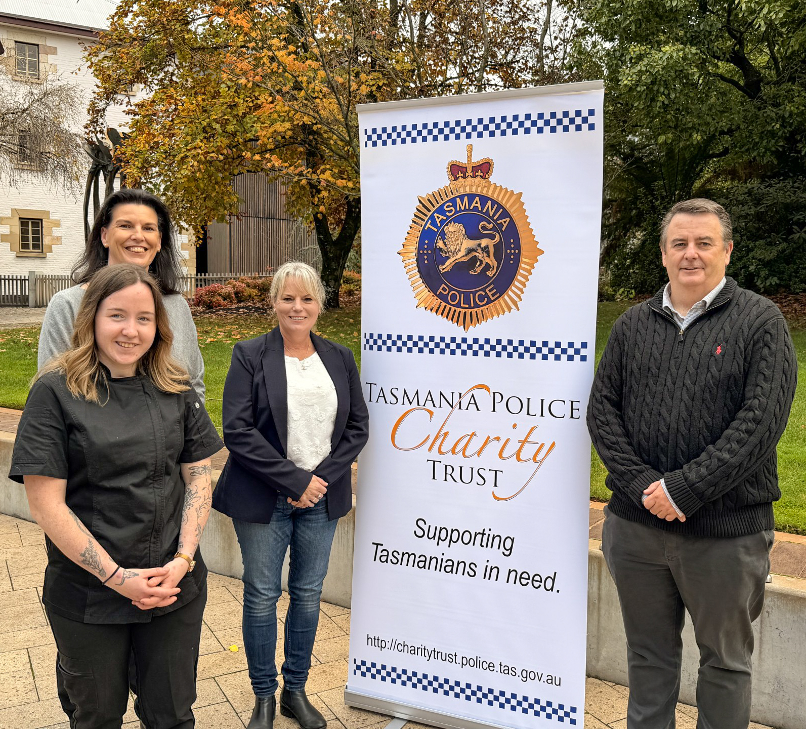 L-R: TasTAFE Executive Director Quality and Academic Services Lyndene Bowen, northern scholarship recipient Annabelle Kirkham, Charity Trust members Det. Sgt. Pete Roberts and Det. Constable Kelly Hindle. 