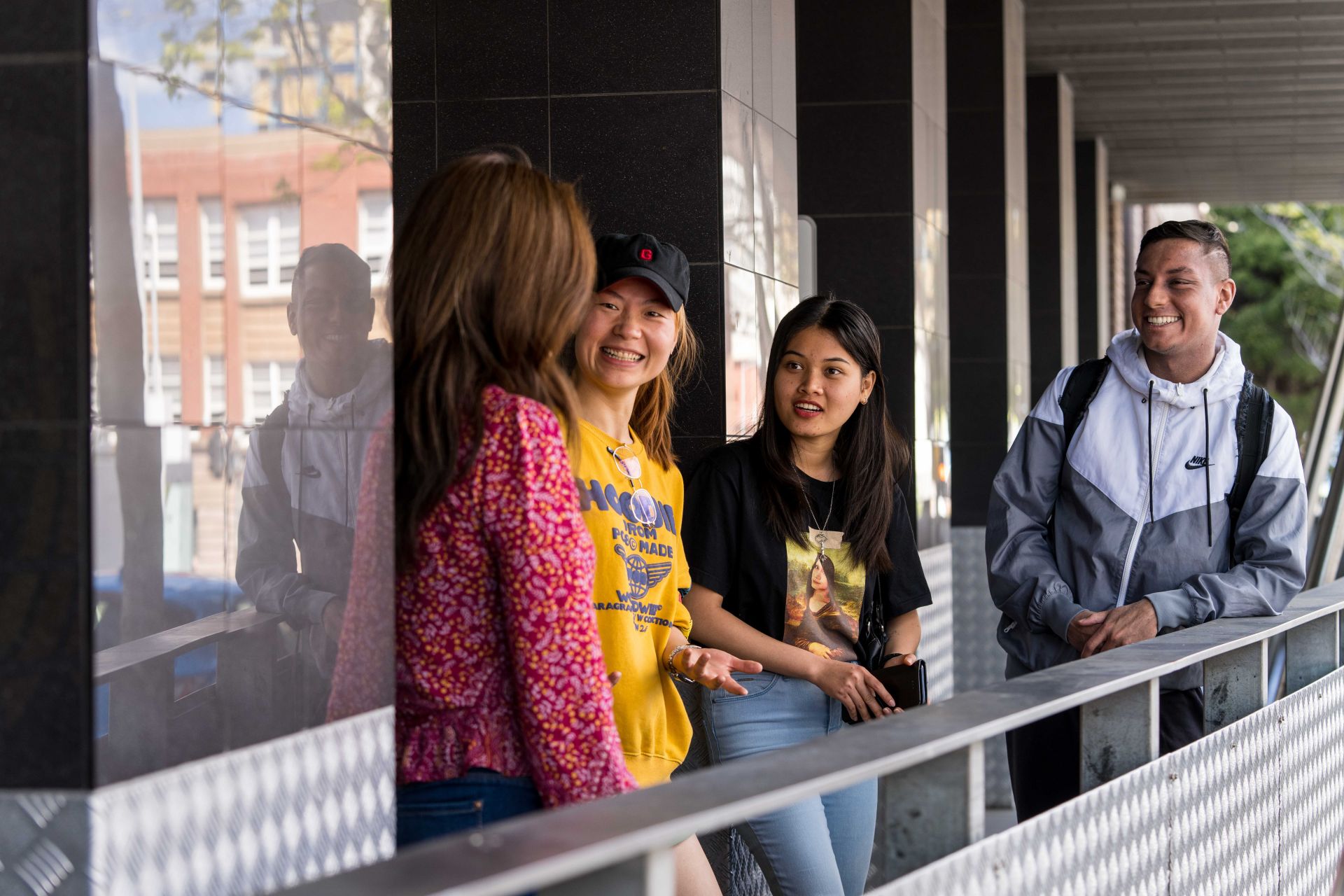 International students in front of the TasTAFE Campbell street campus